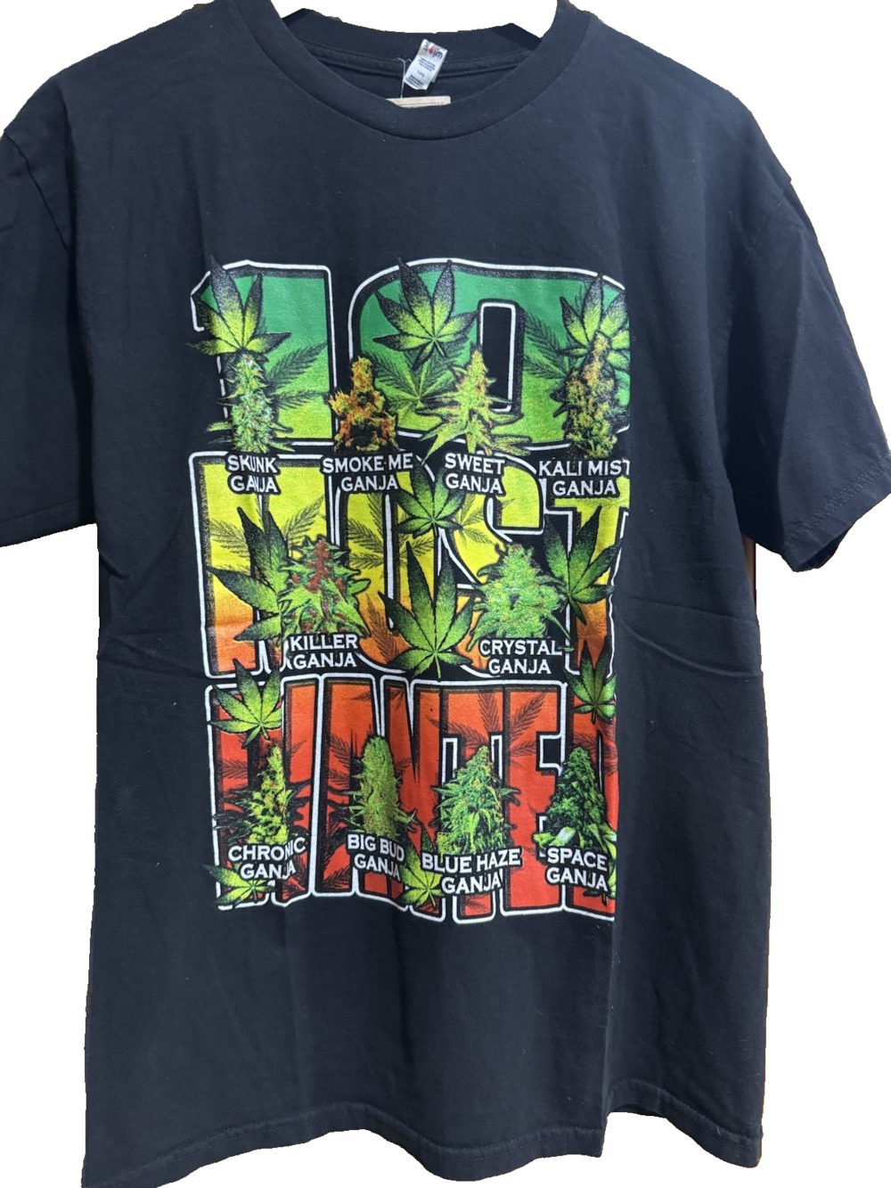 Ten Most Wanted T-Shirt Hippie Ganja Kush Marijuana Leaf Weed Pot Black Large
